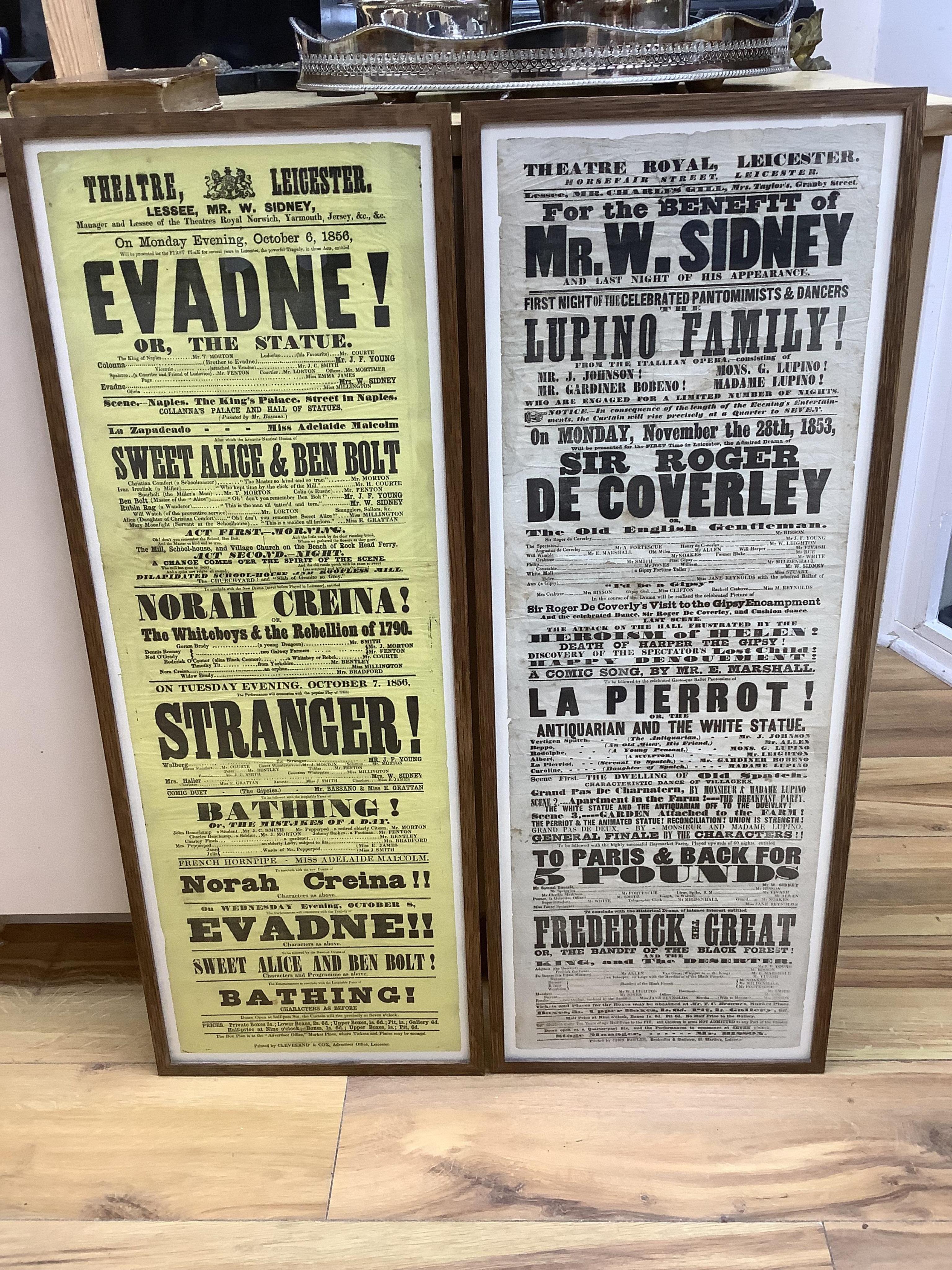 Four framed 19th century theatre bills and four unframed. Condition